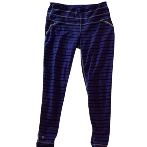 Athleta Purple Striped Ruched Reflective Yoga Gym Legging Jogger Womens Size S - Picture 1 of 10